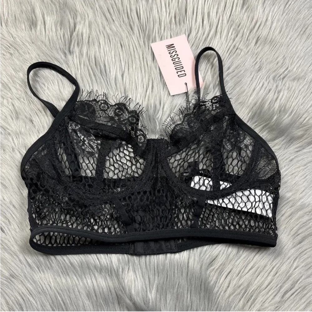Missguided Airtex Lace Bralette Black Size US 4